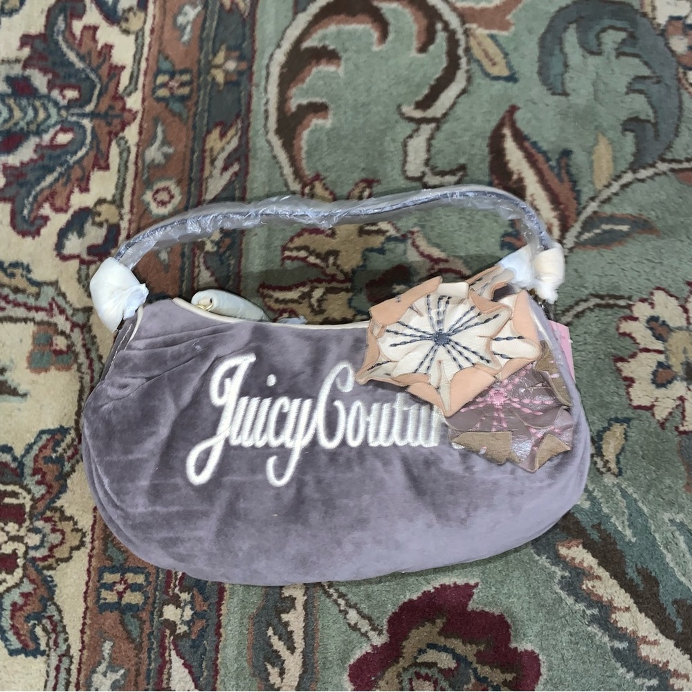 Juicy Couture Pam & Gela Small Flowers Hobo Velour Handbag Gray Retro NWT - Picture 1 of 5